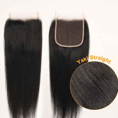 BEEOS Yaki Straight 5x5 SKINLIKE Real HD Lace Closure, Pre-Plucked Bleached Knots Natural Black Human Hair 16 Inch