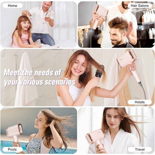 Hair Dryer, 260,000 RPM Dual-Channel High Speed Blow Dryer with Diffuser, 4 Temp/4 Speed Settings & 8 FT Cord Negative Ionic Care Hair Dryer for Fast Drying