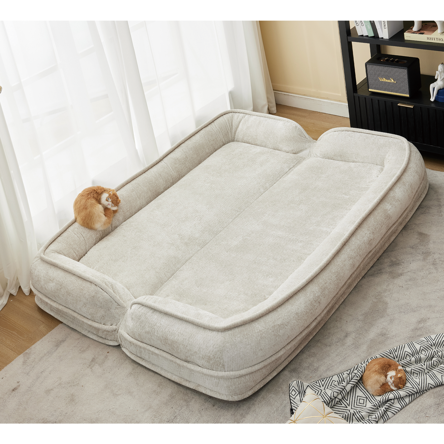 Extra Large Chenille Lazy Sofa Loveseat - Beige 2-in-1 Dog Bed