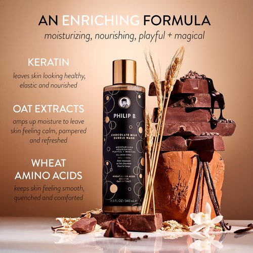 PHILIP B Chocolate Milk Bubble Wash 11.5 Fl Oz (340mL) - Moisturizing & Nourishing, Formulated With Wheat Amino Acids, Keratin & Oat Extract, for All Skin Types