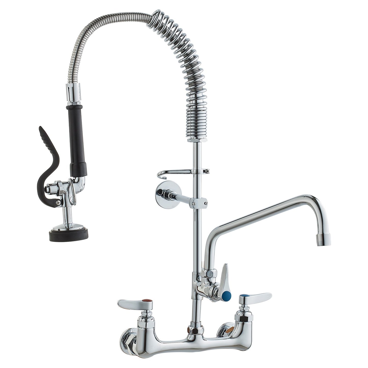 Wall-Mounted Commercial Faucet with Pre-Rinse Sprayer - 25" Height