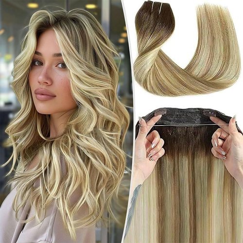 Star Show Wire Hair Extensions Walnut Brown to Ash Brown and Bleach Blonde Remy Natural Straight Hair Extension for Women (20 inch, T4/P10/613)