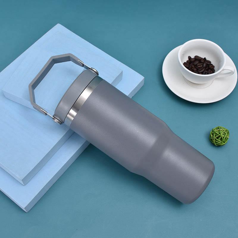 Insulated Stainless Steel Car Cup with Straw - Double Layer, Large Capacity