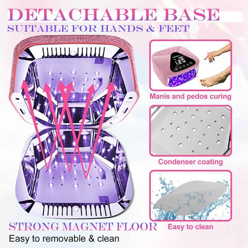 NXJ INFILILA UV Light for Gel Nails, 54W Cordless Nail Lamp, Pink Rhinestone Rechargeable Nail Lamp, Bling Wireless Fast Curing Dryer Professional Quick Dry for Salon & Home