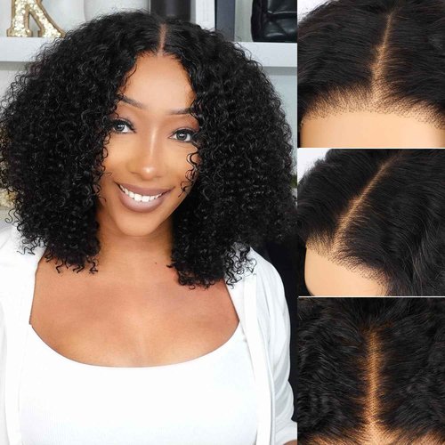 AOFEER Curly Bob Wig Human Hair Glueless Wigs Human Hair Pre Plucked Pre Cut Bleached Knots 6x4 HD Lace Front Wear and Go Glueless Wig Human Hair 200% Density Short Curly Bob Wigs for Women 14 Inch
