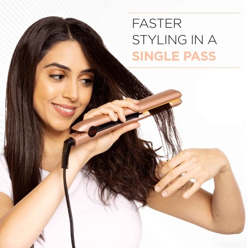 CHI Original Flat Iron Hair Straightener, Ceramic Floating Plates for Smooth Finish, Quick Heat Up Styling Tool, On/Off Switch, 1.25", Prosecco Please