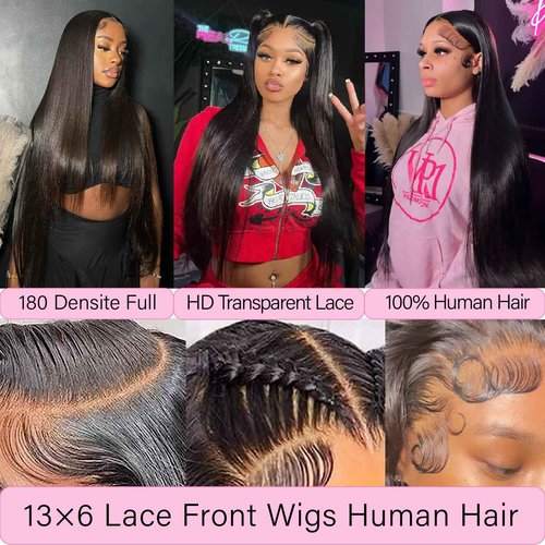 UKOWN 13X6 Lace Front Wigs Human Hair Pre Plucked Straight Lace Front Wigs Human Hair 200 Density HD Transparent Lace Front Wigs 24 Inch