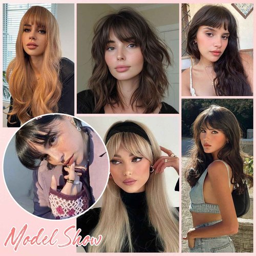 S-noilite Hair Toppers for Women with Bangs Real Human Hair 360° 3D Cover Clip in Bangs 2X6 Coverage Clip in Hairpiece for Women with Thinning Hairline 10Inch(Gloden Brown/Bleach Blonde)