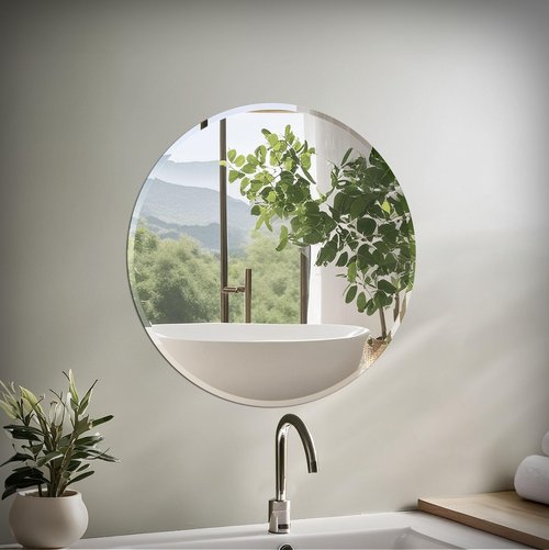 Gatco 1806 Bathroom Wall Mirror, 25 inch Modern Mirror for Living Room, Vanity, Slim Design Beveled Frameless Round Mirror - Easy Mount Safety Bracket