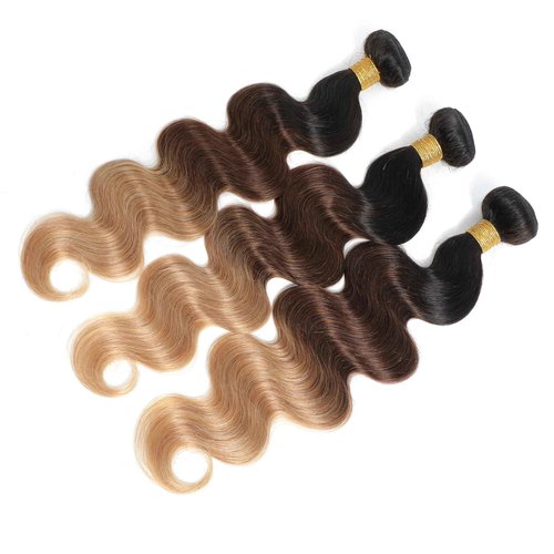 Kapelli Ombre Human Hair Bundles Body Wave (T1B/4/27,18" 20" 22") 10A 100% Brazilian Virgin Remy Hair Bundles 3 Tone Black to Blonde Human Hair Weave