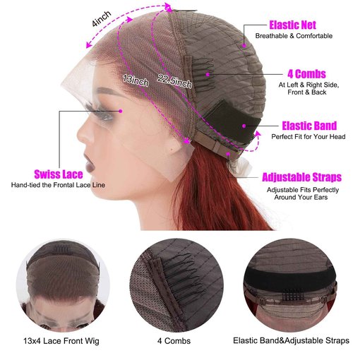 Lace Front Wigs for Black Women Human Hair Reddish Brown Body Wave Wigs 13X4 HD Transparent Lace Front Wig 180% Density Brazilian Virgin 12A Human Hair Wig Pre Plucked with Baby Hair Glueless Wigs 26"