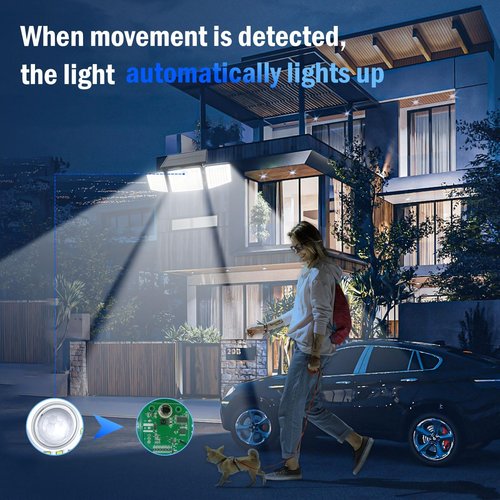 daphino 2500LM Solar Lights Outdoor with Motion Sensor,3 Head 270° Wide Angle Street Area Lights,IP65 Waterproof Security Lighting with 3 Modes(Non-Remote,1 Pcs)