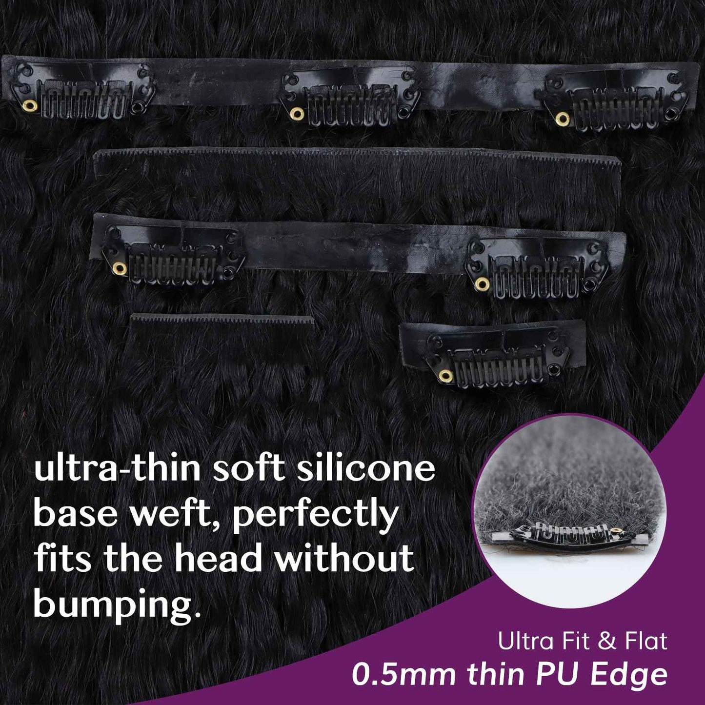 IDN BEAUTY 5+2 Invisi Edge Seamless Clip in Hair Extensions Human Hair Combo Pack, Kinky Straight 14 Inch 110g 5pcs Invisible Edge and 2pcs Seamless Clip ins for Black Women Natural Black No Leave Out