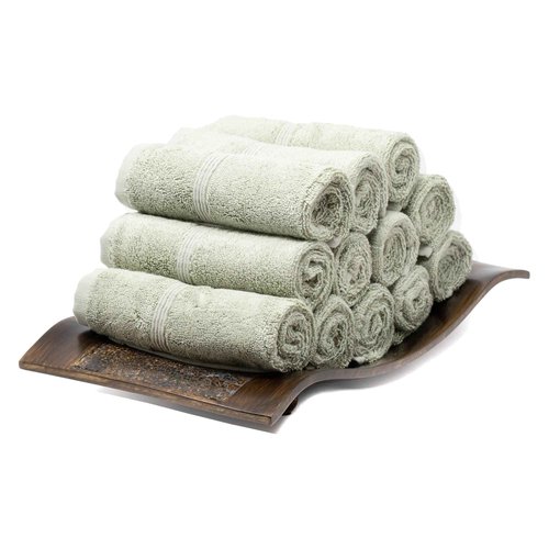 Mosobam Luxury Turkish Towels Set of 12 Washcloths 13X13 Seagrass Green 700 GSM Bamboo Viscose & Aegean Turkish Combed Cotton