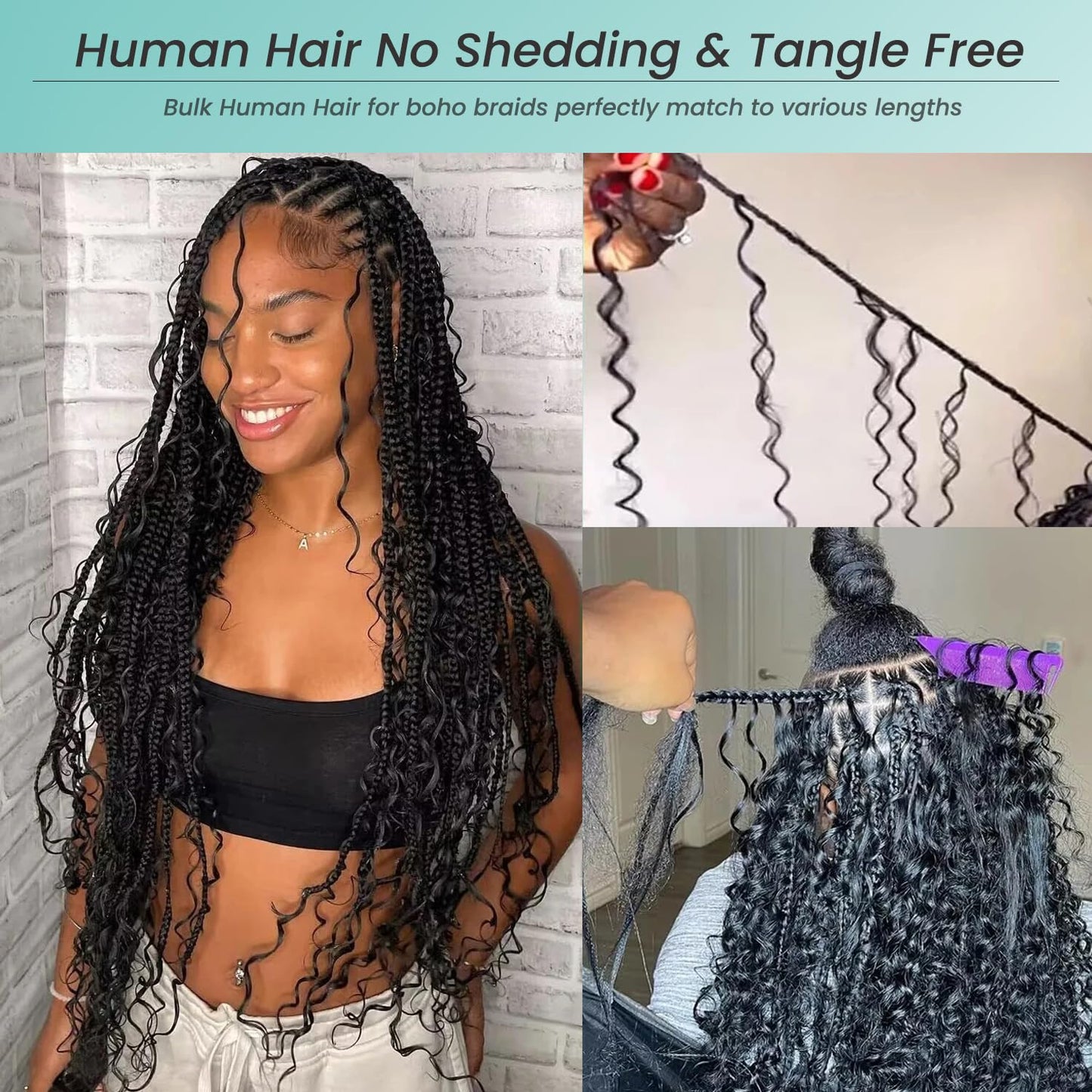 Highlights Braiding Human Hair for Boho Braids,100G Human Hair 2 Bundles Deep Water Wave Curly Bulk Boho Hair for Braiding, 30 Inch No Weft 12A Braiding Hair for Boho Braids Human Braiding Hair