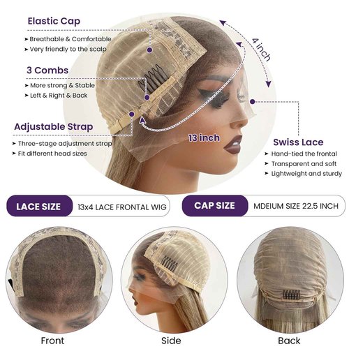 Ubetta Highlight Ash Blonde Wig Human Hair 13x4 HD Balayage Wigs Human Hair 180% Density Ash Brown to Ash Blonde Highlights Lace Front Wigs Human Hair Pre Plucked 20 Inch Human Hair Lace Front Wig