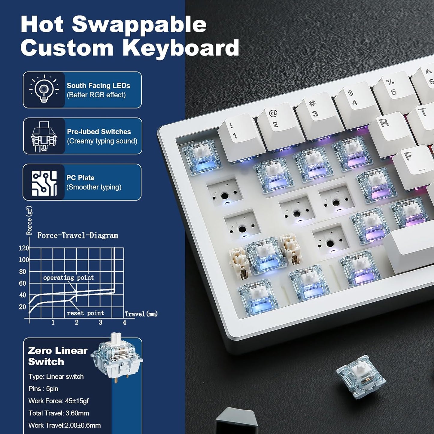 YUNZII AL68 Wireless Mechanical Keyboard,Full Aluminum CNC,60% Layout with Knob, QMK/VIA Software,Gasket Mounted,Hot Swappable,RGB Backlit,BT/2.4G/USB-C for Mac/Win (Black, Milk V2)