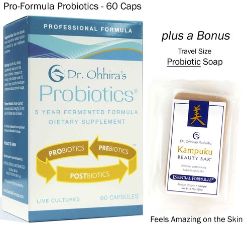 Dr. Ohhira's Professional Probiotics Formula 60 Capsules with Beauty Bar Soap Travel Size, 20 Grams - No Refrigeration Supplement - Vegetarian, Non-Dairy, Gluten Free