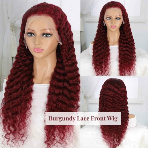 Jasperel 99J Burgundy Lace Front Wigs Human Hair Wigs Pre Plucked Deep Wave Glueless Wigs Human Hair 99j Deep 13x4 Lace Frontal Wigs 26 Inch New