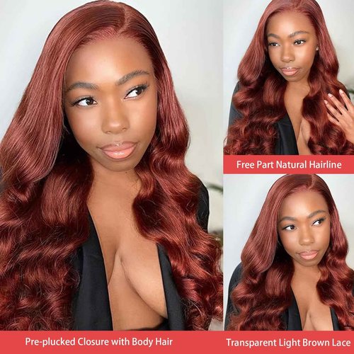 Loose Deep Wave Bundles with Closure Human Hair 12a Reddish Brown 3 Bundles Human Hair with Lace Closure Color 33Copper Reddish Brown Bundles with Closure (Loose Deep Wave 12 14 16 +12free)