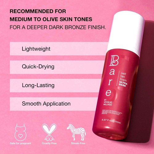 Bare by Vogue - Ultra Dark Tan Self-Tanning Foam - Suitable for All Skin Types - Self Tanner for Face & Body - Long-Lasting Fake Tan - 150ML