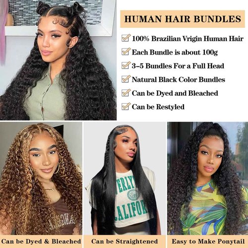 12A Water Wave Bundles Human Hair 28 Inch Full And Thick Single Bundle 100% Unprocessed Brazilian Virgin Hair Soft Water Curly Bundles Human Hair Weave Natural Color 1 Bundle100g/pc