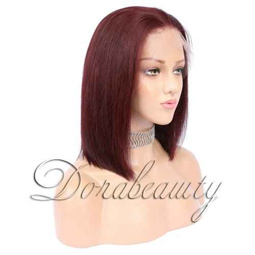 Dorabeauty Short Bob Wigs Color Burgundy #99j Human Hair Lace Front Wigs for Black Women 130% Density 12" Inch Pre Plucked Hairline with Baby Hair