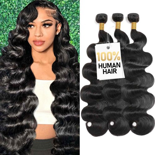 Olsmkis Body Wave Bundles Human Hair 22 24 26 Inch 3 Bundles Human Hair 300g 100% Unprocessed Brazilian Virgin Raw Hair Extensions Natural Black Weave Real Human Hair Bundles for Women