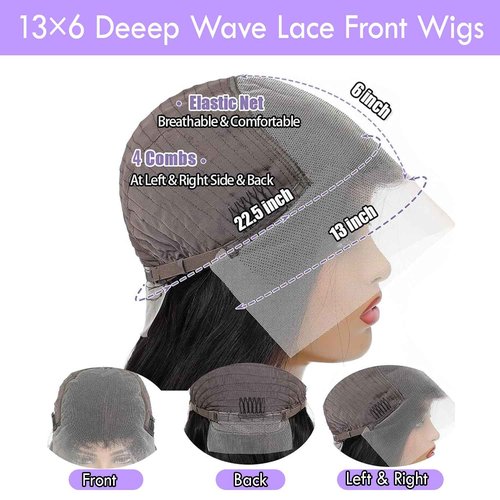 FMGBKCOT 20 Inch Deep Wave Lace Front Wigs Human Hair 13x6 HD Lace Front Wigs Human Hair Deep Wave Wig Glueless Wigs Pre Plucked Deep Curly Wig for Women