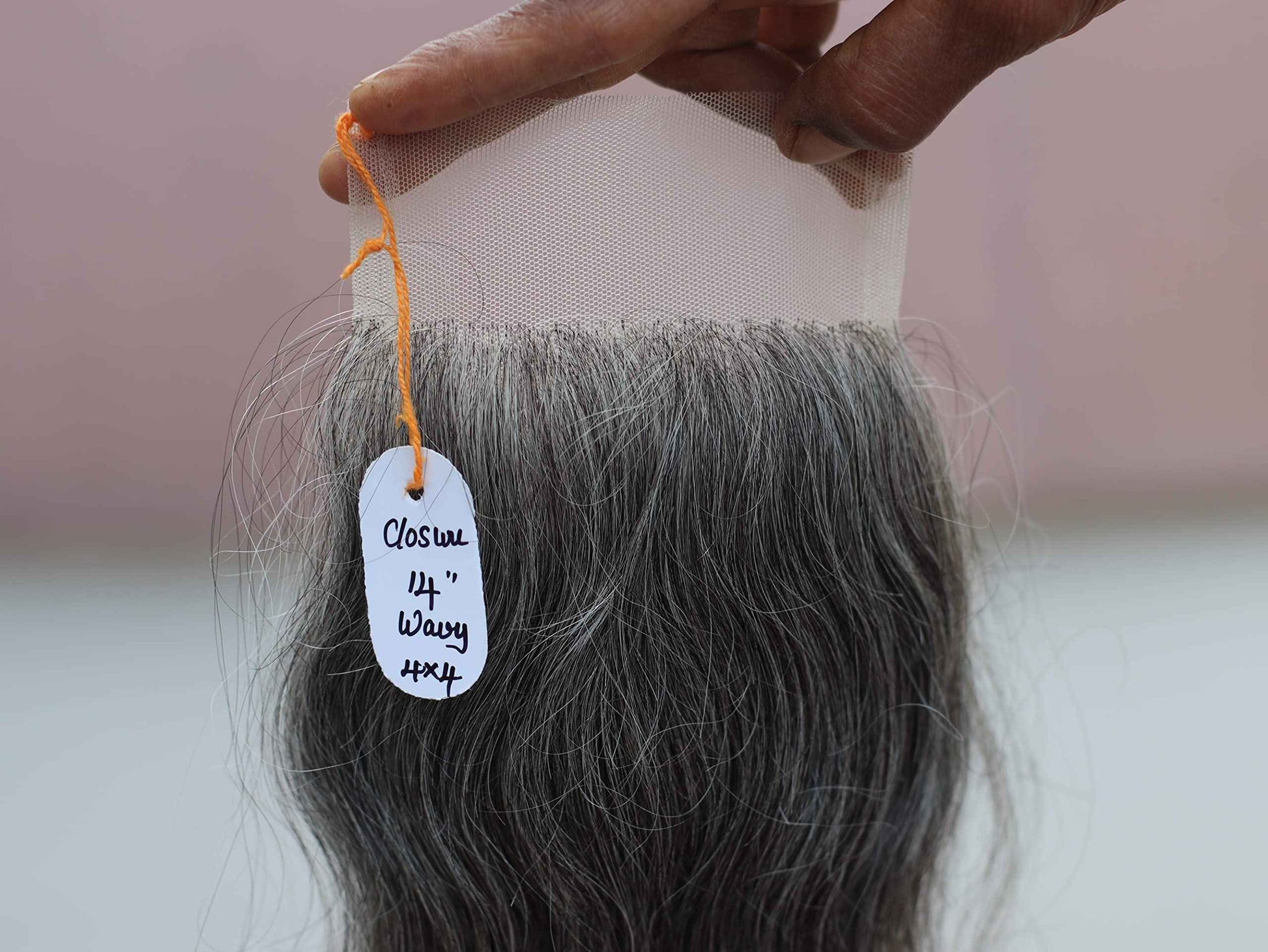 4x4 Closure 14" Salt & Pepper/Natural Gray Transparent Lace Hand Made with 100% Natural Indian Virgin Temple Raw Hair