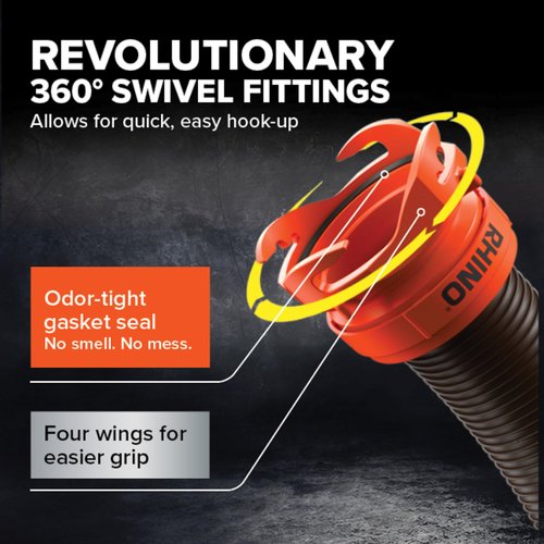 Camco RhinoFLEX 15-Ft RV Sewer Hose Kit - Features Clear Elbow Fitting w/Removable 4-in-1 Adapter - Connects to 3” Slip or 3”/3.5”/4” NPT Threaded Sewer Connection (39770)