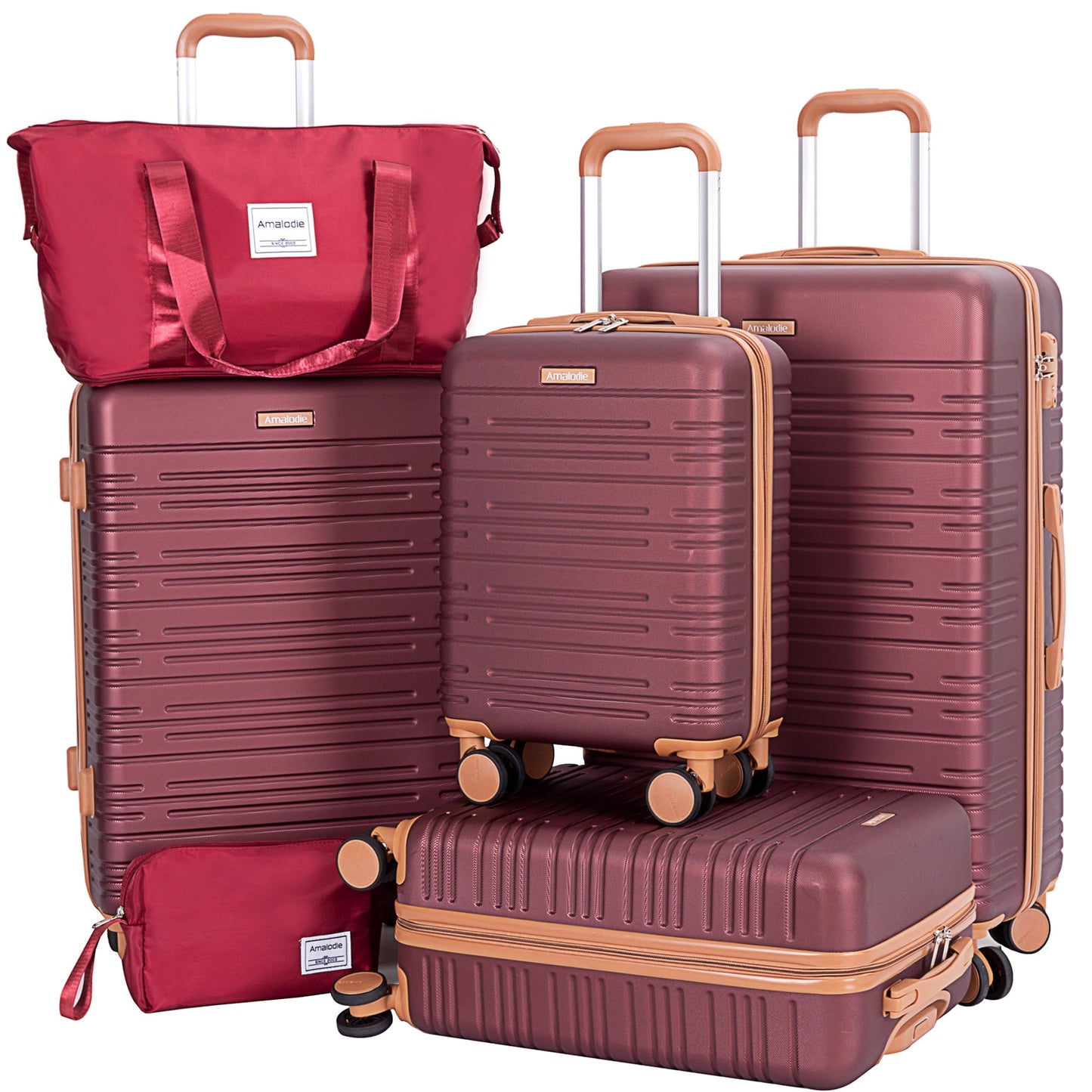 6 Piece Luggage Set, ABS Hard Shell Travel Suitcase With TSA