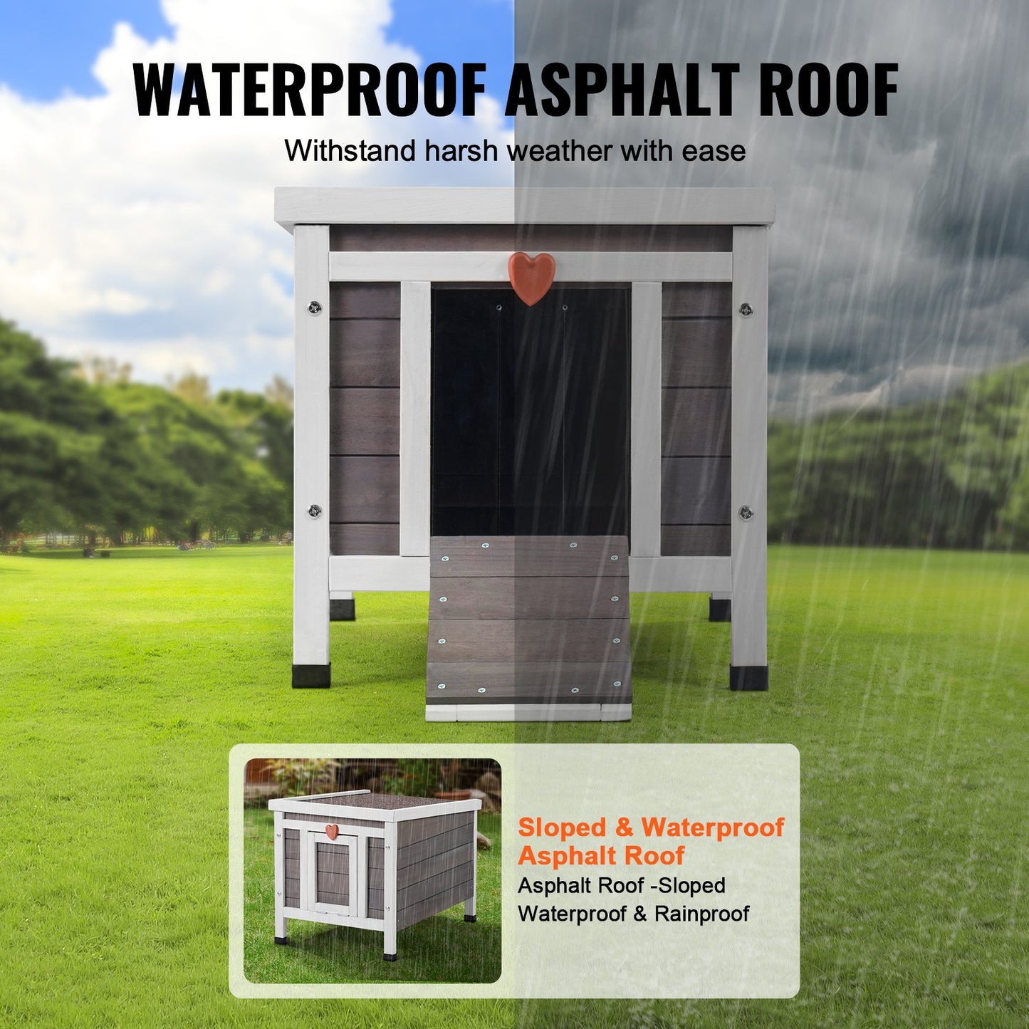 Outdoor Wooden Cat House Shelter with Roof and PVC Door Flaps - Feral Cat Enclosure