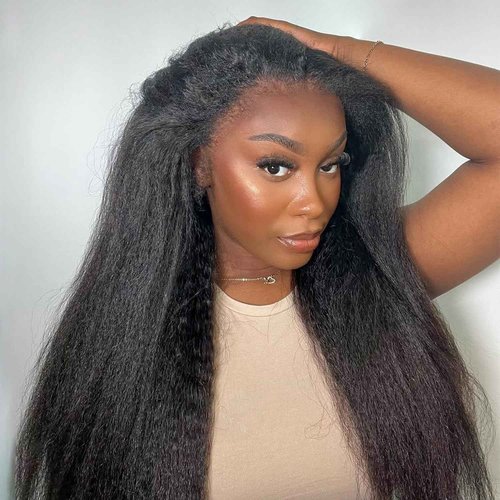 BLY Kinky Straight 3 in 1 Half Wig Human Hair for Women 180% Density Glueless Wear & Go No Lace Flip Over Half Wig Beginner Friendly Seamless Clip In Wigs 18 Inch