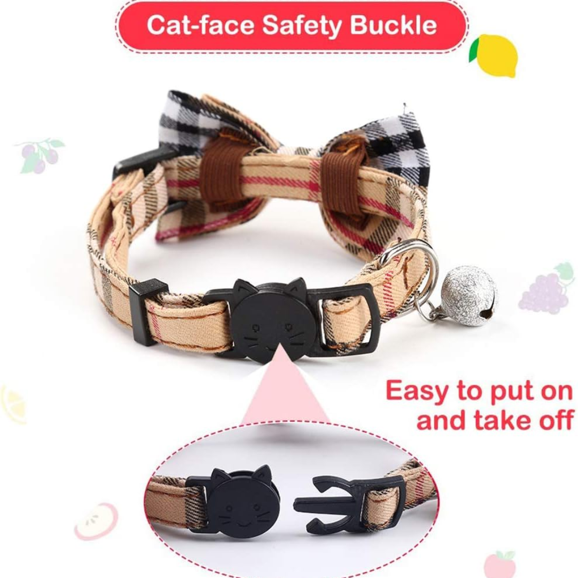 Cat Collars Breakaway 2 Pack with Removable Bow Tie and Bell - Plaid Style, Adjustable for Kittens and Cats