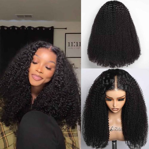 Lemoda 5x5 Wear and Go Burmese Kinky Curly Lace Frontal Human Hair Wigs Pre-Bleached Knots 210 Density 16Inch Deep Curly 5x5 HD Unglueless Transparent Lace Front Wigs For Women