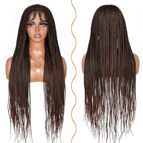 ANNISOUL 36inches Braided Box Wigs for Black Women Full double Lace Front Box Braided Cornrow Twist Wigs with Baby Hair Synthetic Lightweight Box Braid Wig