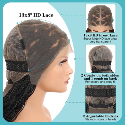 Kalyss Knotless Braided Wigs for Women 13x8 HD Lace Front Braided Wig with Baby Hair Boho Box Braid Wigs Black Premium Synthetic Braid Wig 36 Inch