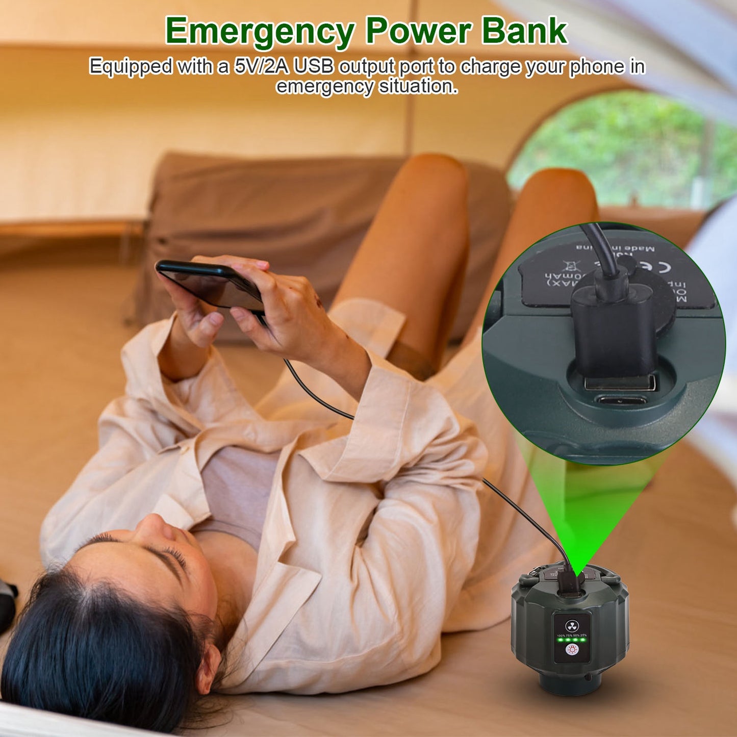 Portable Camping Ceiling LED Fan with Remote Control - 3-in-1 Lantern, Power Bank, Adjustable Speed & Brightness