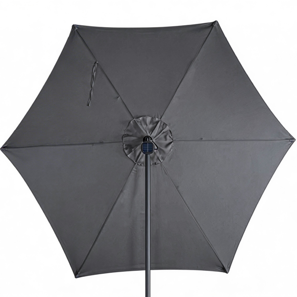 10FT Round Hanging Patio Umbrella with LED Lights & Stand - Gray