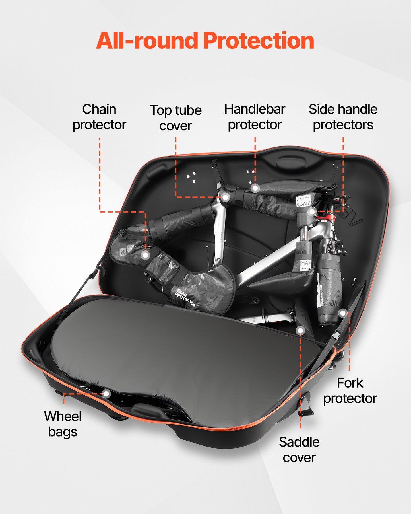 Bike Travel Case Hard Shell Bicycle Bag with TSA Lock & Wheels - Black