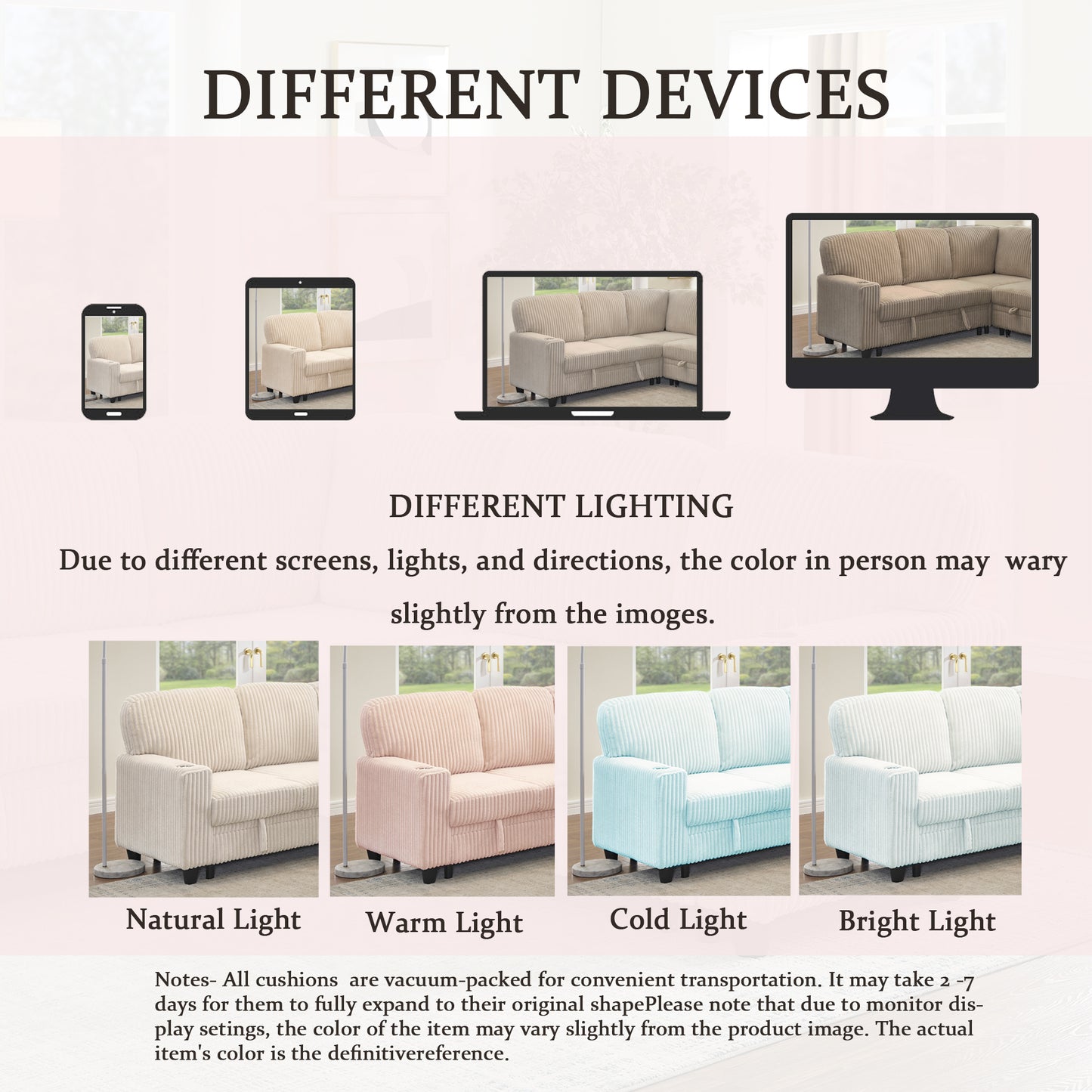 L-Shaped Sectional Sofa Bed with USB Charging & Storage - Beige
