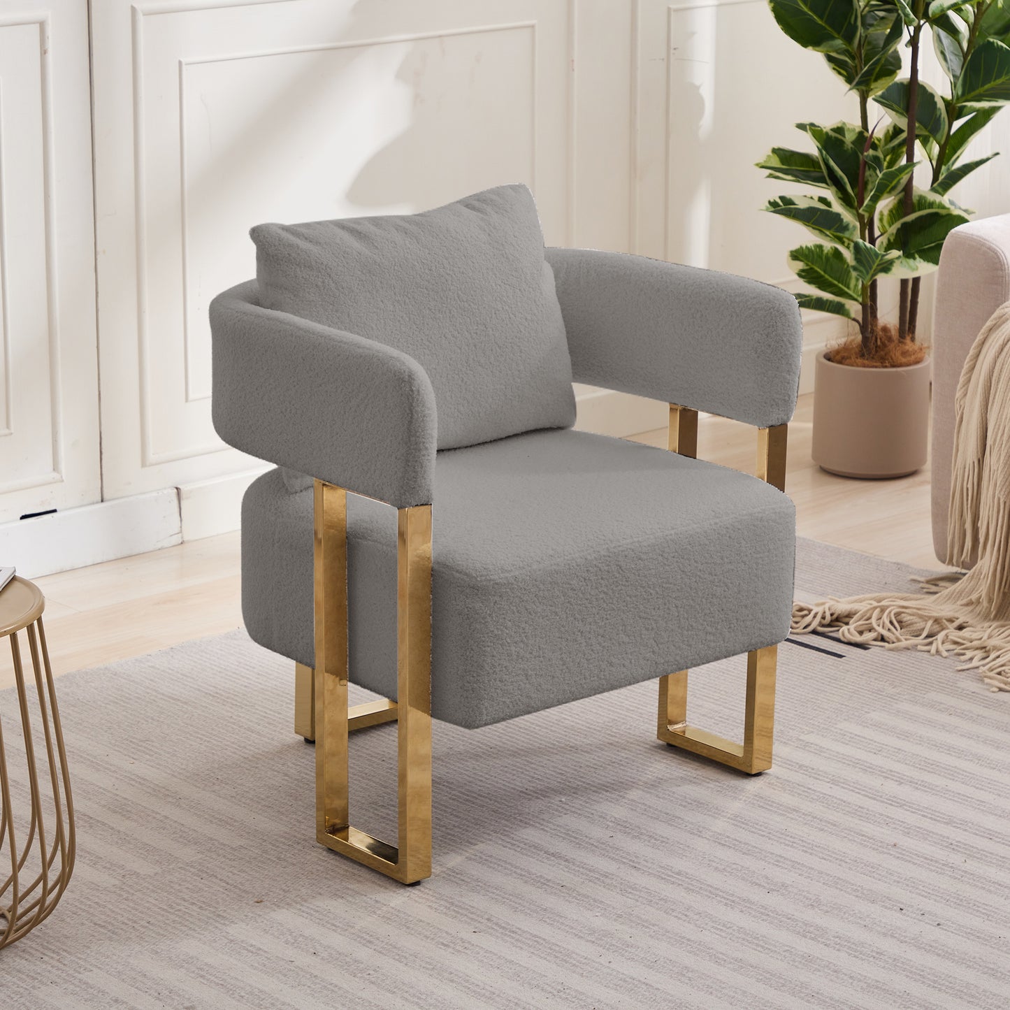 Modern Decorative Chair with Gold Metal Legs - Grey