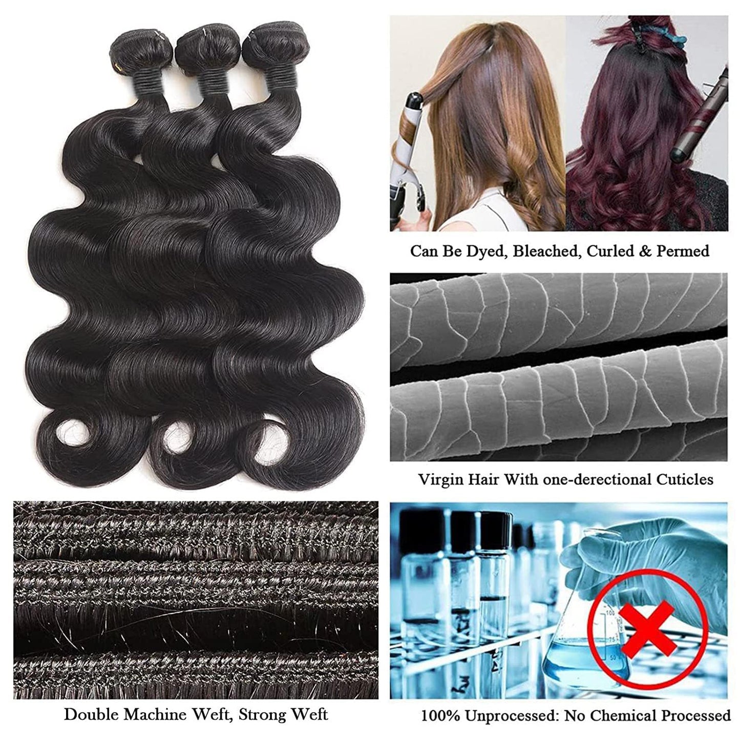 12A Human Hair Bundles 22 24 26 Inch Body Wave Bundles Human Hair Unprocessed Brazilian Virgin Raw Remy Hair 3 Weaves Bundles for Women Natural Color