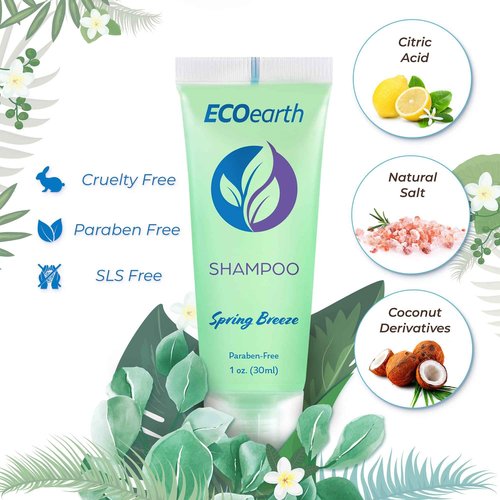 EcoEarth Hotel Toiletries Bundle (Spring Breeze, 1 oz each, 200 Pieces) 4-Piece Set: 50 Round Bar Soap, 50 Shampoo, 50 Conditioner & 50 Body Lotion - Bulk Mini Guest Amenities