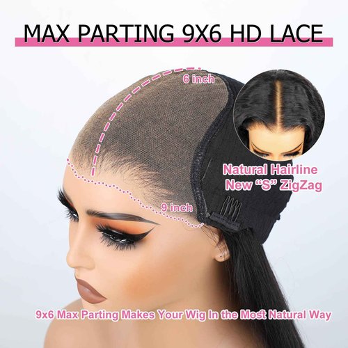 BLY Glueless Wigs Human Hair 9x6 M-Cap Wig Max Parting HD Lace Pre Cut Wig for Women Pre Plucked, Bleached Tiny Knots Deep Wave Curly Lace Front Wigs Wear Go 180% Density 20 Inch