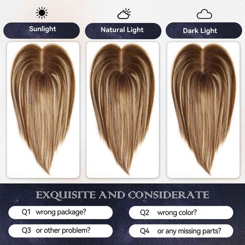 starluck Hair Toppers for Women Real Human Hair No Bangs 3.5"*4"Hand-Tied Swiss Lace Base 12in 100% Remy HumanHair Topper for Women with ThinningHair(T4/27/4#)