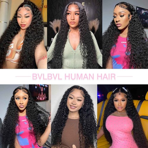 BVLBVL 13x6 Deep Wave Lace Front Wigs Human Hair 180 Density HD Lace Frontal Wig Curly Wig Pre Plucked Wet and Wavy 24 inch, Real Human Hair No Synthetic Blend No Tangle No Shedding Triple Lifespan 3X