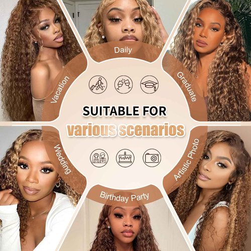 inlovwith Honey Blonde Deep Wave Human Hair Bundles, Selected Healthy Deep Curly Bundles Human Hair 27# Colored Brazilian Virgin Hair Wet and Wavy (Single Bundle, 20 Inches)