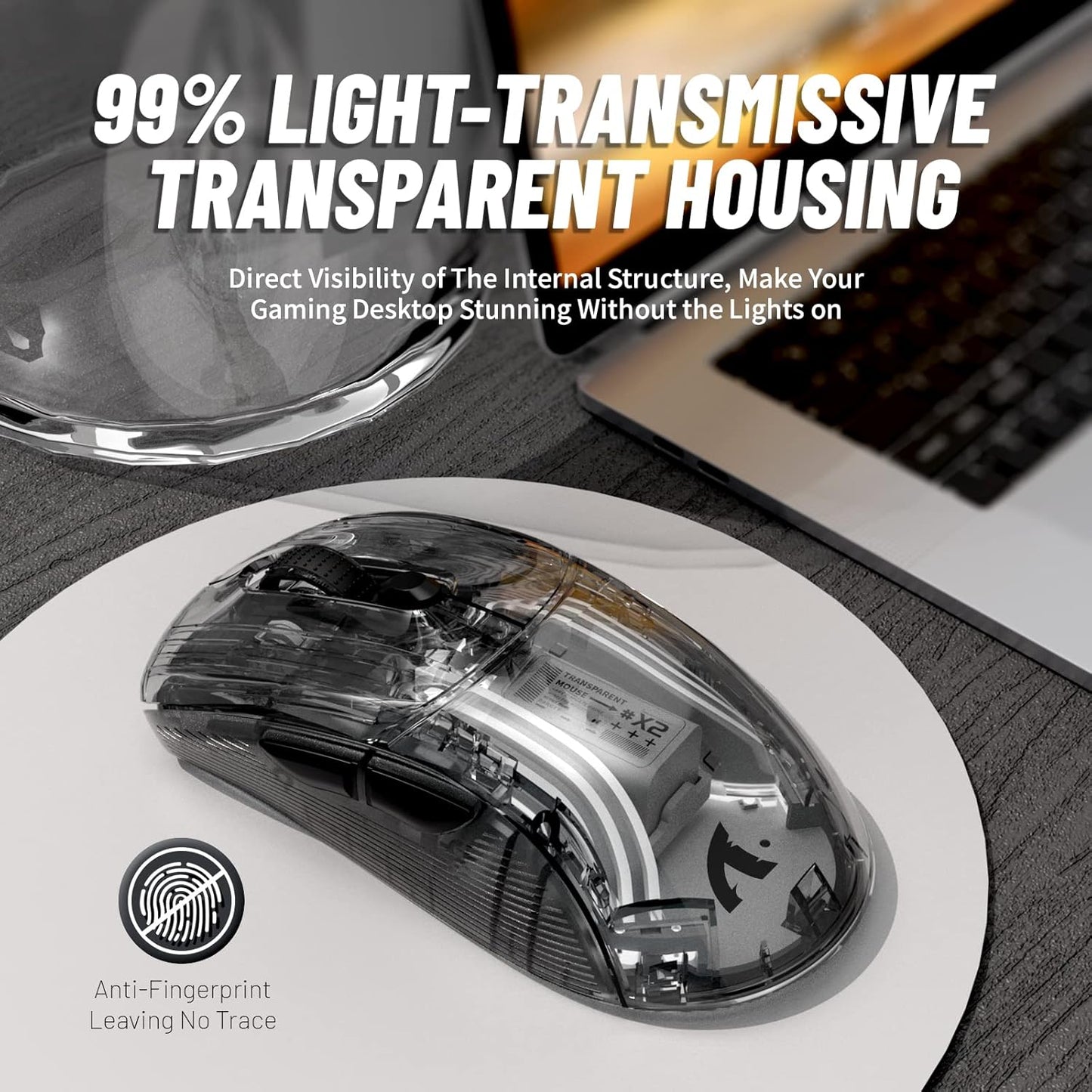 A.JAZZ Wireless Gaming Mouse with Full Transparent,Tri-Mode 2.4GHz/Bluetooth/Wired Mouse,Digital Display,Charging Base,3D RGB Backlit,Silent Mice with 7 Buttons,Wireless Mice for Laptop,PC,Mac(White)